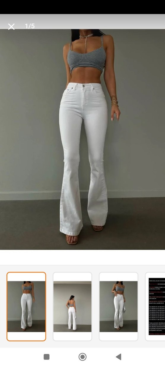 Kadın beyaz İspanyol paça kot pantolon - Görsel 2