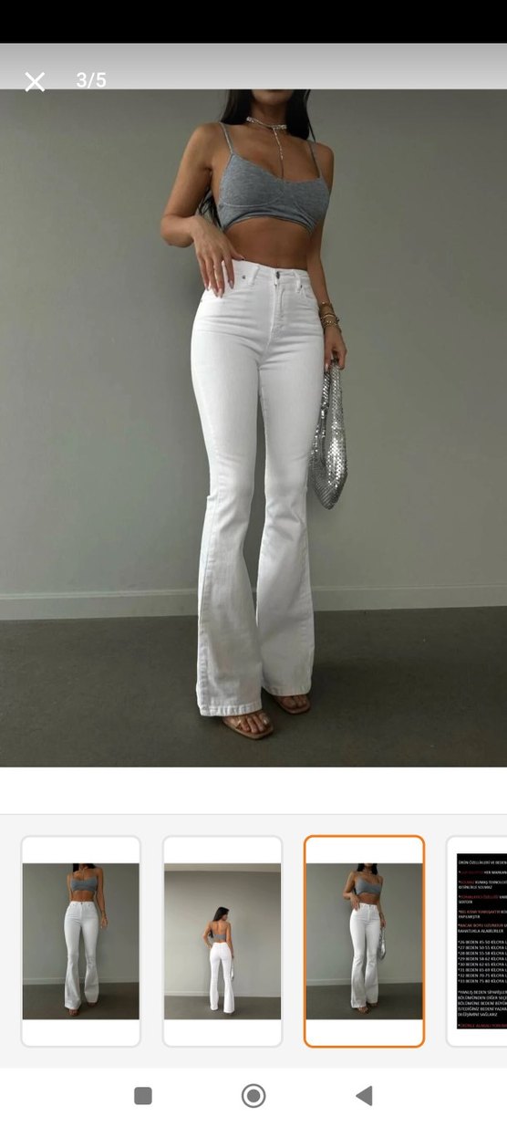 Kadın beyaz İspanyol paça kot pantolon - Görsel 3