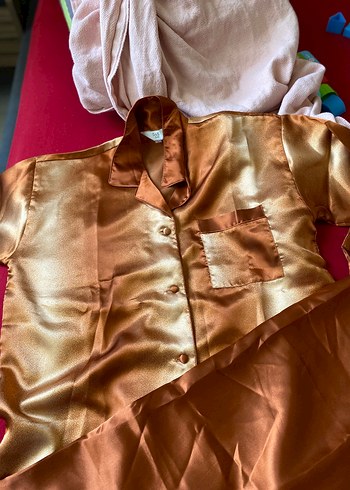 l Beden Kadın Parlak Kahverengi Uzun Kol saten Pijama
