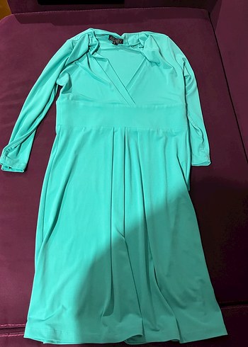 Turkuaz V Yaka Kadın Elbise - Görsel 4