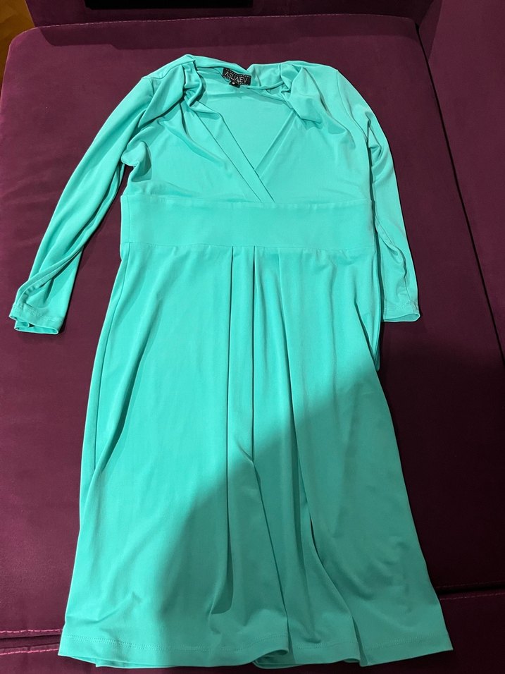 Turkuaz V Yaka Kadın Elbise - Görsel 4