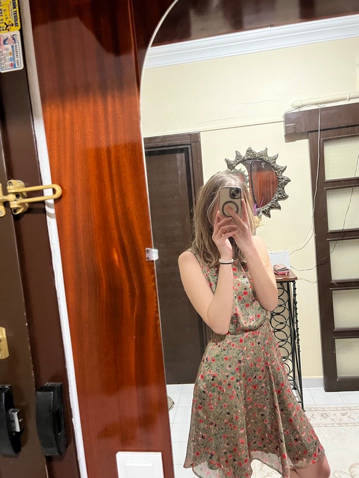 adL şık çiçekli Midi Elbise - Görsel 3