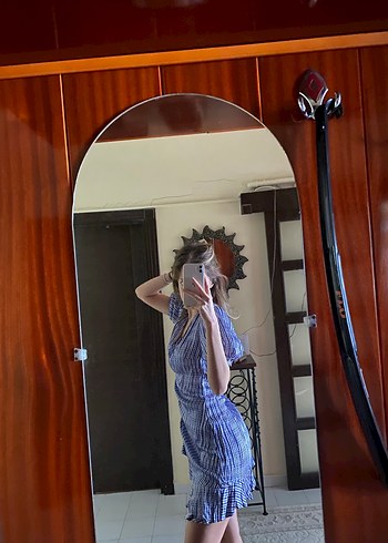 adL şık lacivert beyaz elbise - Görsel 2