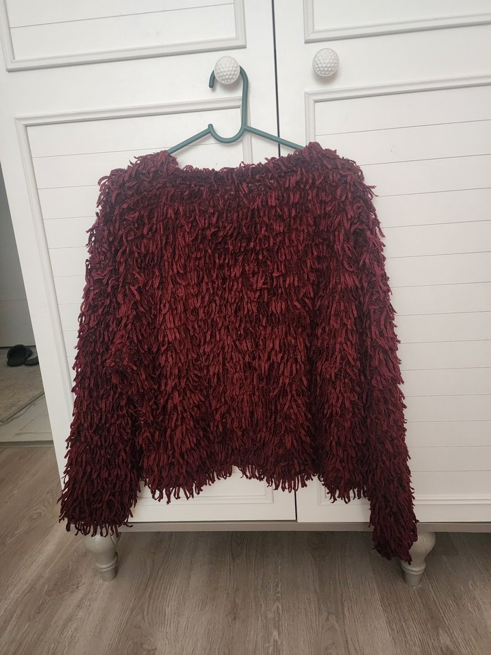 Bordo Kadın Bohem Örgü Kazak - Görsel 2