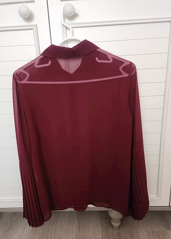 Bordo Pilili Kadın Gömlek - Görsel 2