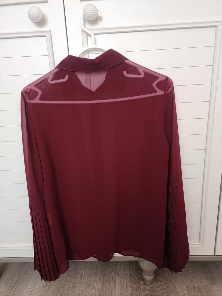 Bordo Pilili Kadın Gömlek - Görsel 2