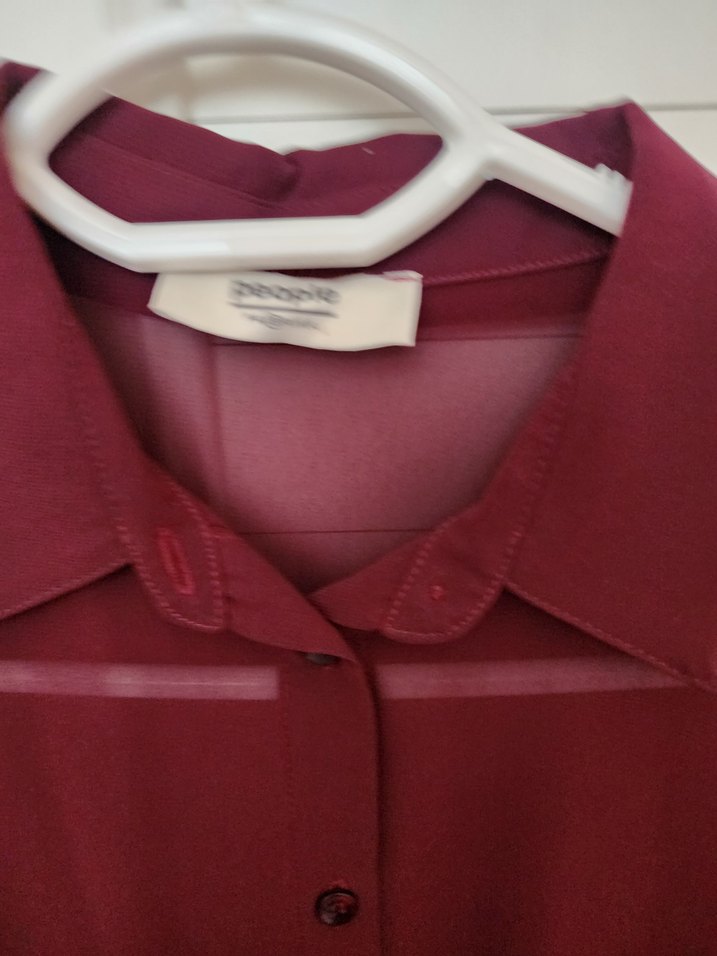 Bordo Pilili Kadın Gömlek - Görsel 3