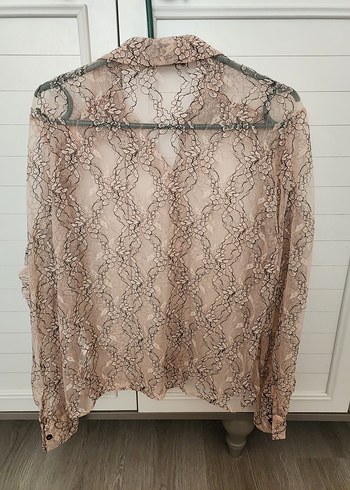 Bej Dantel Detaylı Uzun Kollu Kadın Gömlek - Görsel 5