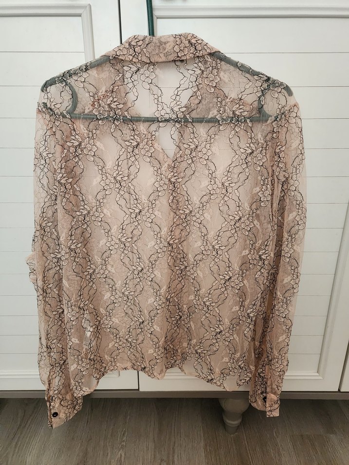 Bej Dantel Detaylı Uzun Kollu Kadın Gömlek - Görsel 5