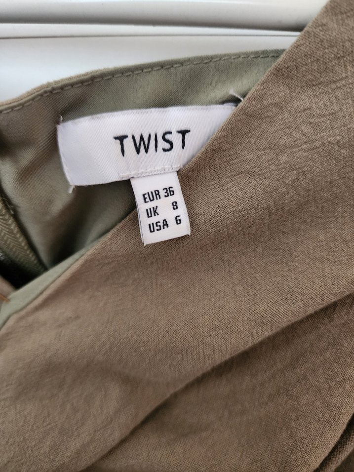 Bej Keten V Yakalı Drapeli Kadın Bluz - Görsel 3