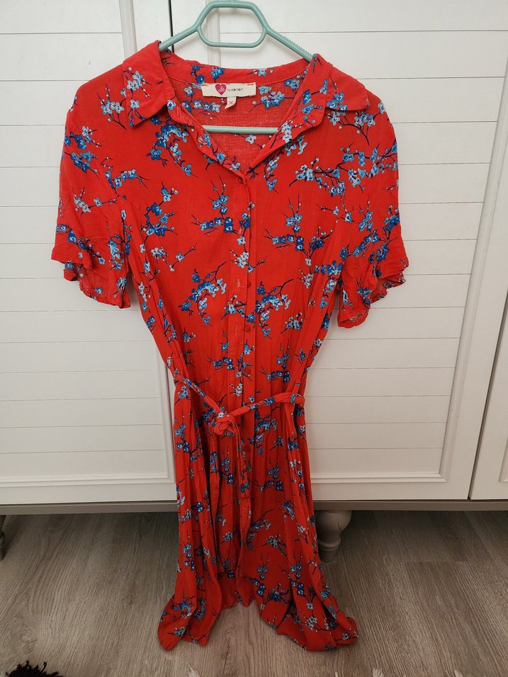 Kırmızı Desenli Midi Bohem Elbise - Görsel 3