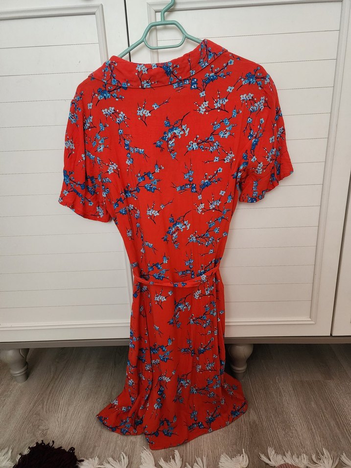 Kırmızı Desenli Midi Bohem Elbise - Görsel 4