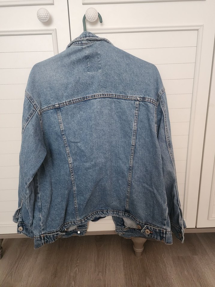 Düğmeli Mavi Kadın Denim Ceket - Görsel 3