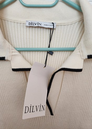 Beyaz Yakalı Triko Mini Kadın Elbise - Görsel 2