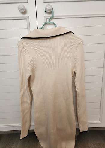 Beyaz Yakalı Triko Mini Kadın Elbise - Görsel 3