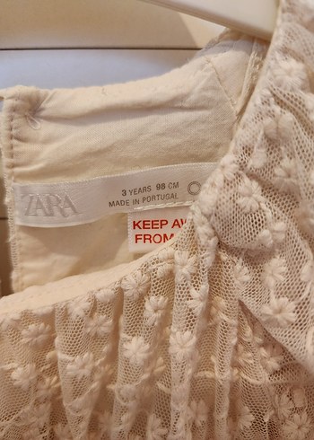 Bej Nakışlı Fırfırlı Kız Çocuk Elbise - Görsel 2