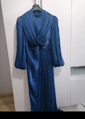 Drapeli Lacivert Uzun Kadın Gelinlik - Görsel 2