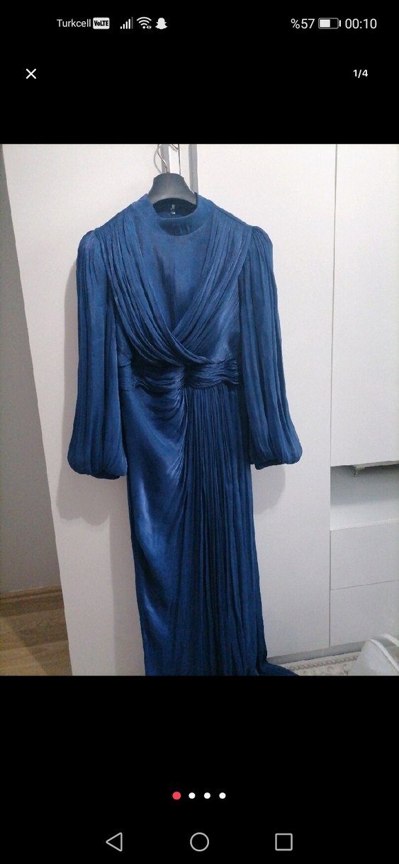 Drapeli Lacivert Uzun Kadın Gelinlik - Görsel 2