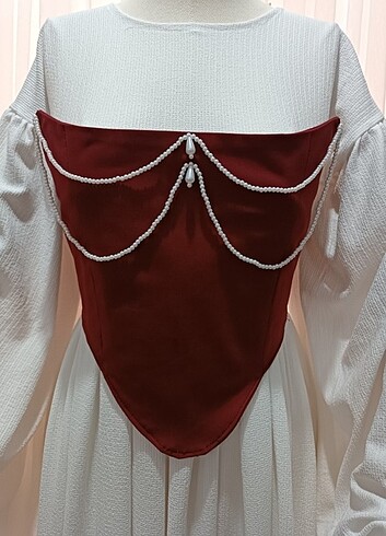 m Beden bordo Renk inci detaylı vintage korse büstiyer