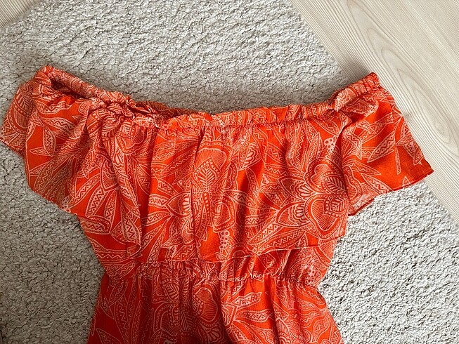 38 Beden turuncu Renk Koton Omzu Açık Elbise