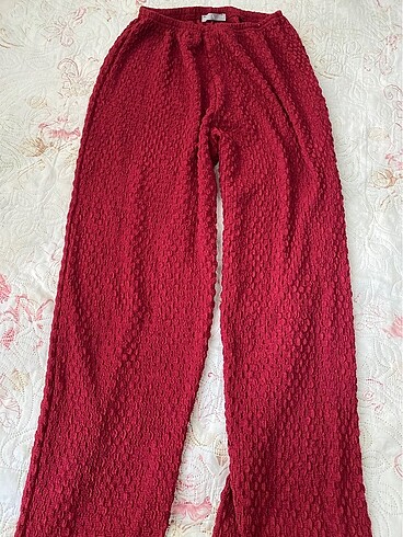 s Beden bordo Renk Dantelli üst ve pantolon ikili takım