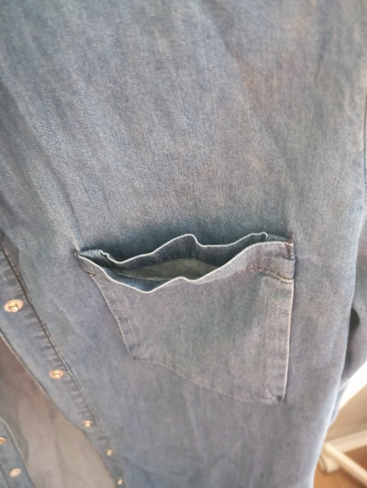 Twist Yaka Detaylı Kadın Denim Gömlek - Görsel 3