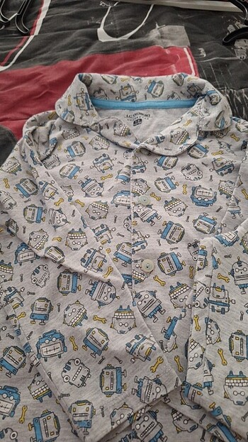 5 Yaş Beden gri Renk Önden düğmeli pijama takımı