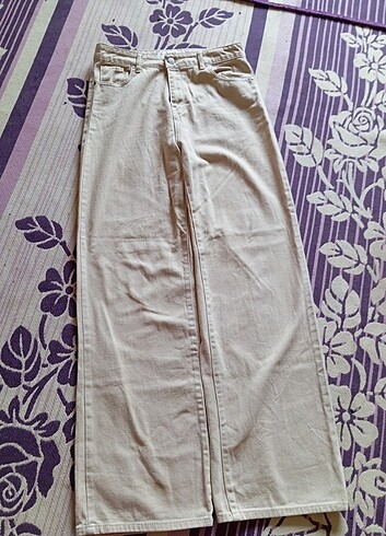 Denim&Co krem rengi bol paça pantolon 