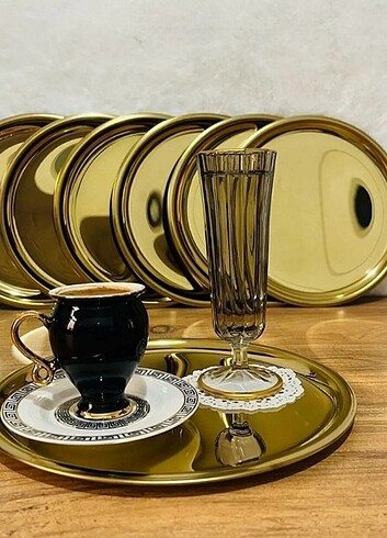 Gold 6 lı kahve sunum tepsisi