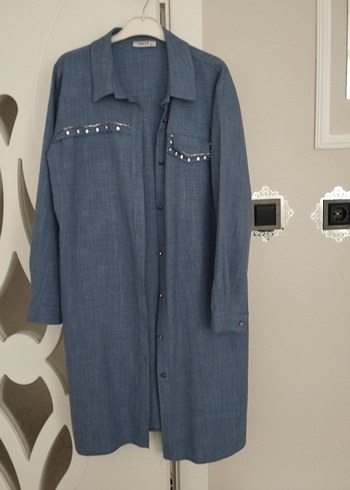 Düğmeli Uzun Denim Kadın Tunik