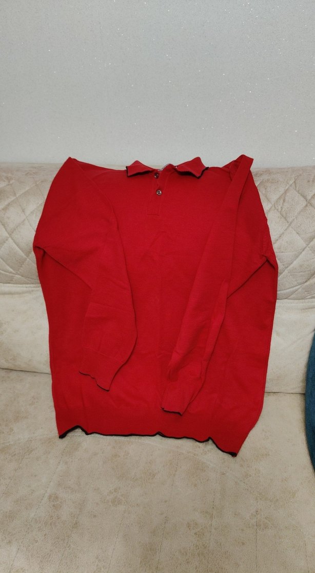 Erkek Kırmızı Süet Polo Tişört - Görsel 2