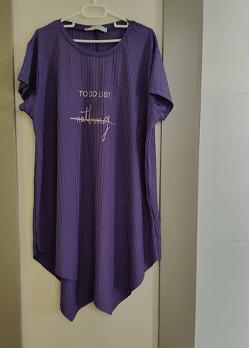 Mor, Kısa Kollu, Bol Kesim Tişört - Görsel 2