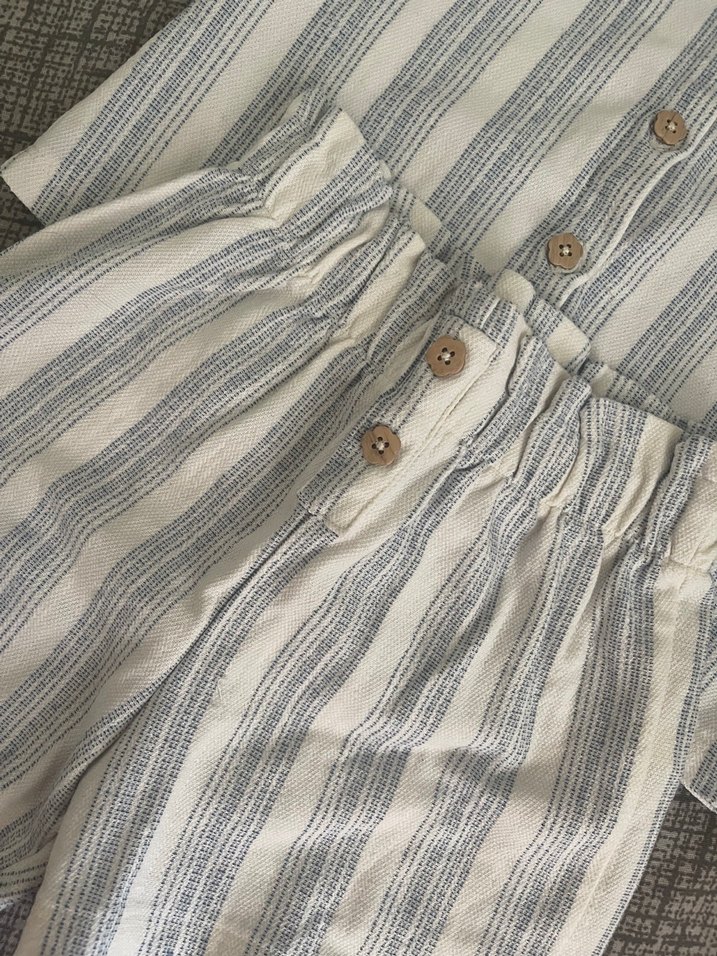 Kız Çocuk Gri Çizgili Keten takım - Görsel 2