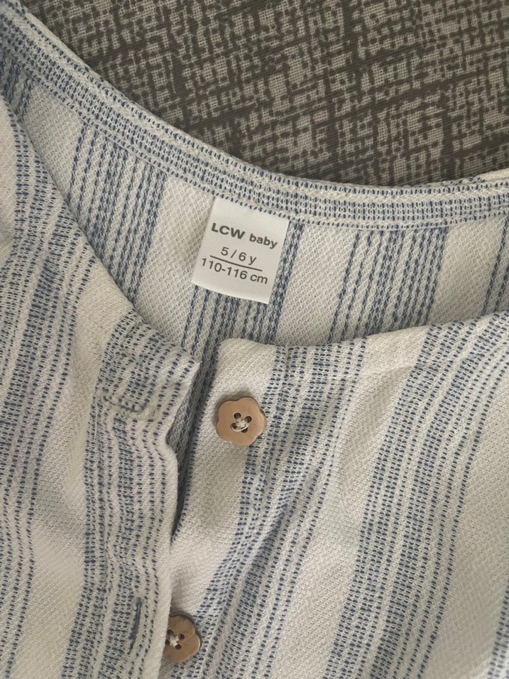 Kız Çocuk Gri Çizgili Keten takım - Görsel 4