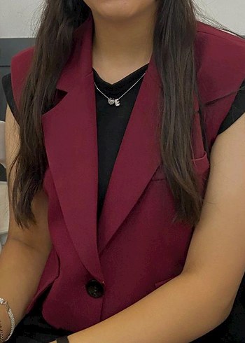 Bordo Deri Kemerli Kadın Yelek - Görsel 2