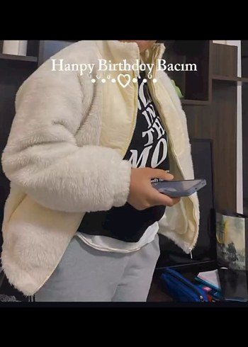 Kadın Beyaz Midi Boy Yüksek Yakalı Polar Ceket - Görsel 2