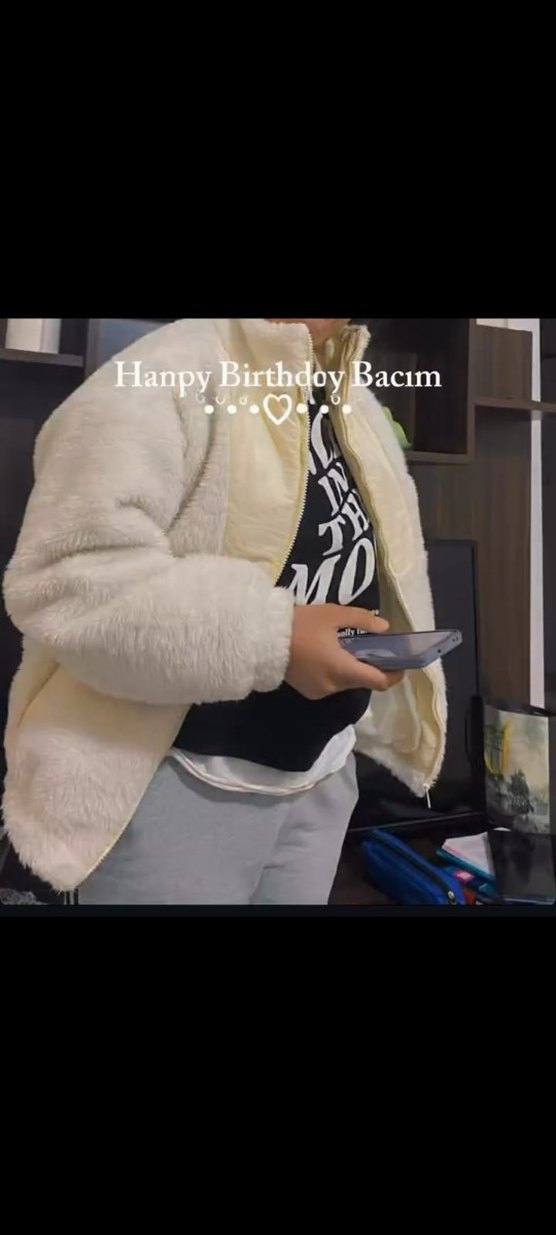 Kadın Beyaz Midi Boy Yüksek Yakalı Polar Ceket - Görsel 2