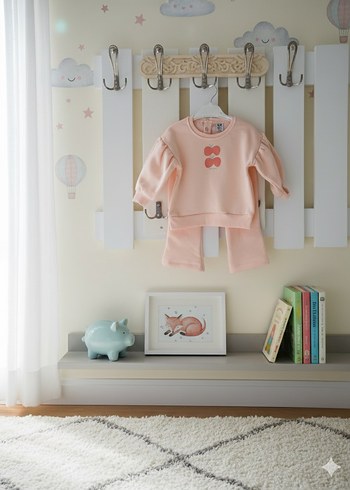 Uzun Kollu Pembe Bebek Kız Takımı Kışlik