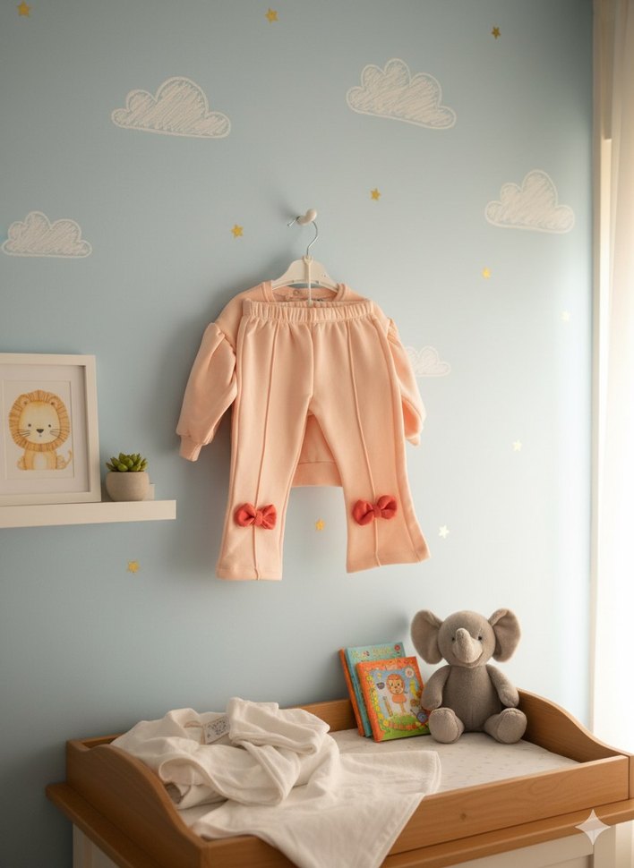 Uzun Kollu Pembe Bebek Kız Takımı Kışlik - Görsel 2