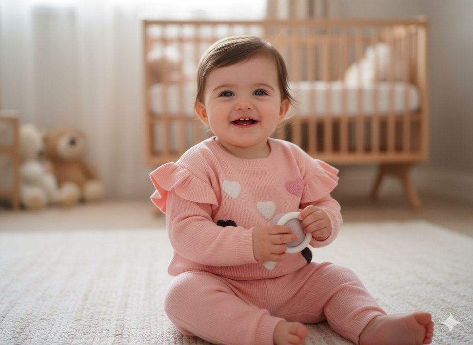 Pembe Nakışlı Fırfırlı Bebek Kız Takımı - Görsel 3