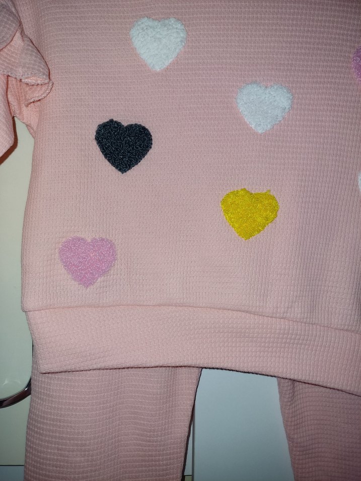 Pembe Nakışlı Fırfırlı Bebek Kız Takımı - Görsel 2