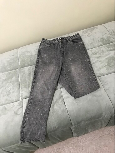 Taşlı gri eskitme pantolon