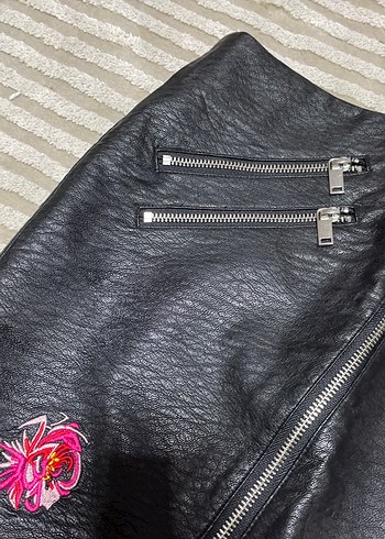 Nakışlı Deri Mini Etek - Görsel 3