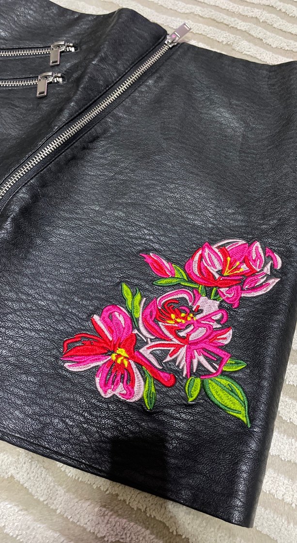 Nakışlı Deri Mini Etek - Görsel 2