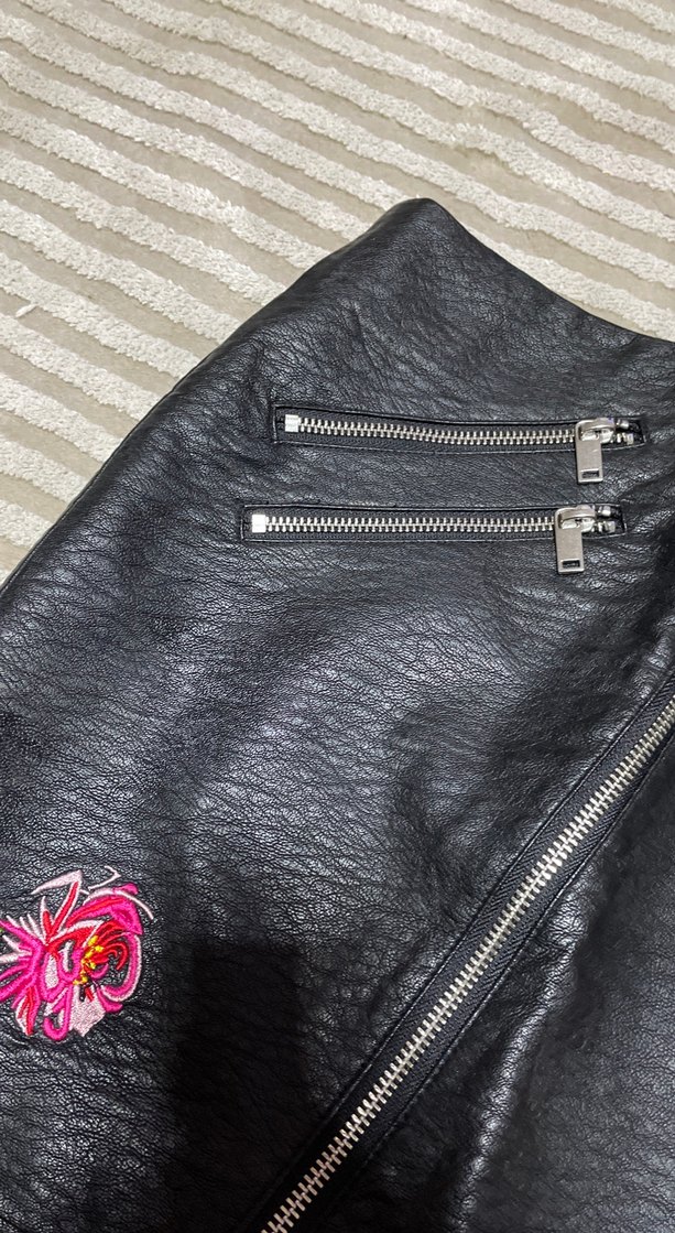 Nakışlı Deri Mini Etek - Görsel 3