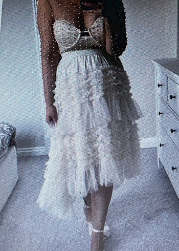 Kayısı rengi Uzun Fırfırlı Asimetrik Tül Etek - Görsel 11