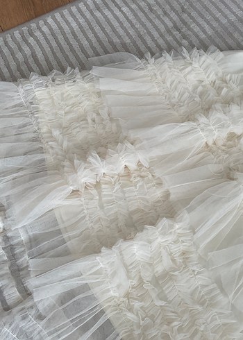 Kayısı rengi Uzun Fırfırlı Asimetrik Tül Etek - Görsel 8