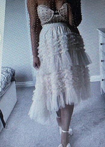 Kayısı rengi Uzun Fırfırlı Asimetrik Tül Etek - Görsel 12