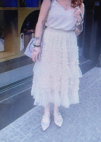 Kayısı rengi Uzun Fırfırlı Asimetrik Tül Etek - Görsel 10