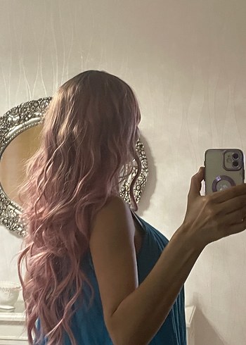  Beden pembe Renk Pembe dalgalı Bohem Kadın uzun saç peruk